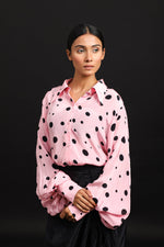 Load image into Gallery viewer, BLACK GATHERED SKIRT WITH POLKA SHIRT