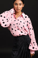 Load image into Gallery viewer, BLACK GATHERED SKIRT WITH POLKA SHIRT